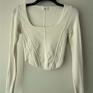 Aritzia Wilfred Cream Long Sleeve Crop Top